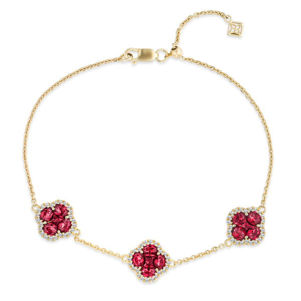 Alegria 3 Clover Lab Ruby Bracelet 2.70ct in 18k Gold Vermeil
